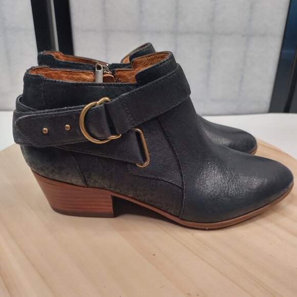 Clarks Indigo Moto Leather Harness Buckle Black Ankle Booties Women US 6.5M - Picture 1 of 16